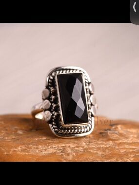 Sterling Silver Black Onyx Rectangle Ring - Women Jewelry